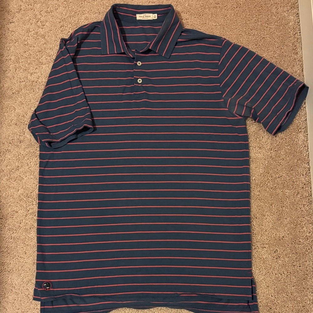 Duck Head Navy Polo with Pink Stripes